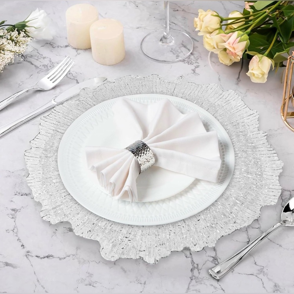 MAONAME 13" Clear Charger Plates, Round Reef for Dinner Plates, Plastic set 12